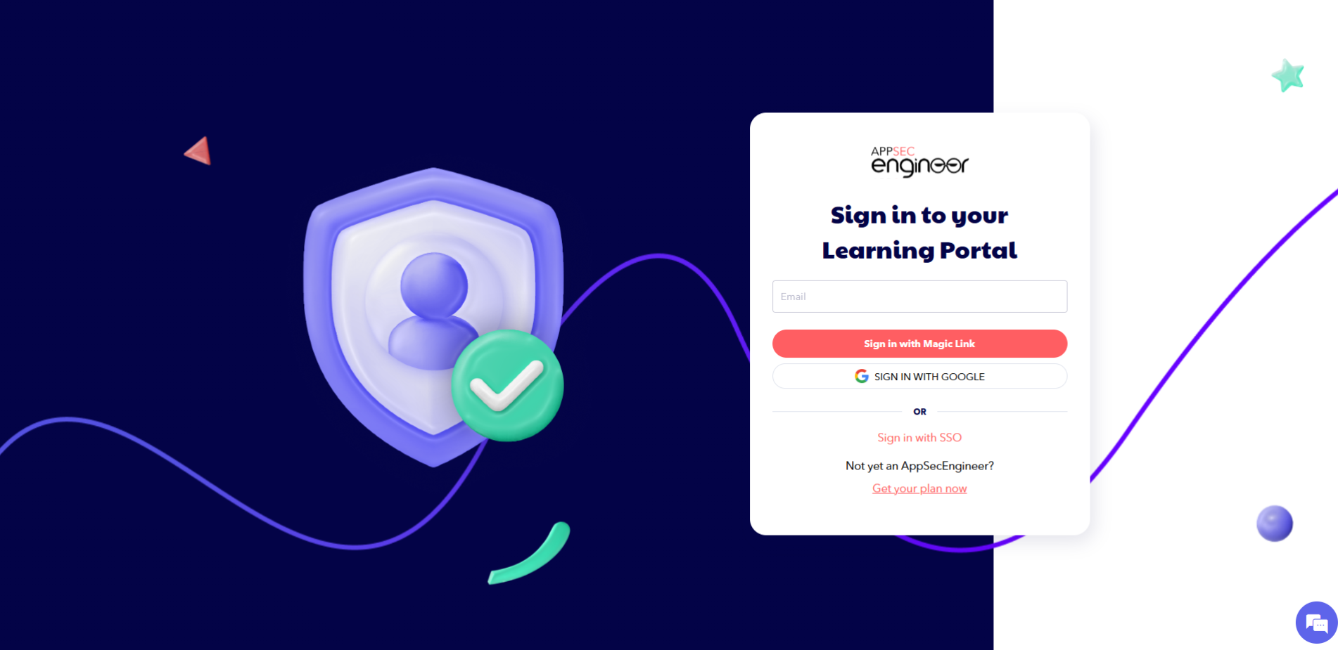 AppSecEngineer login portal with email, Google, and SSO sign-in options